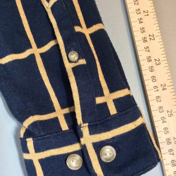 L. L. Bean Button Down Knit Shirt Navy Blue With Gold Size Large - Picture 4 of 11